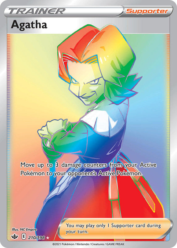 210/198 Agatha Hyper Rainbow Secret Rare Trainer Chilling Reign Pokemon TCG - The Feisty Lizard Melbourne Australia