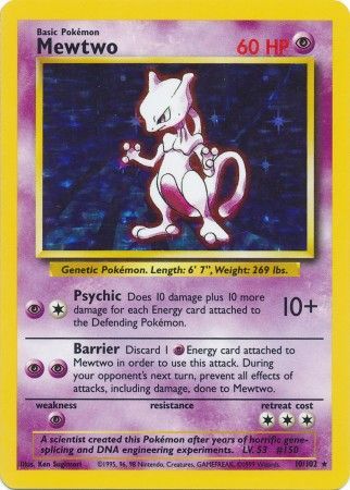 10/102 Mewtwo Holo Rare Base Set Unlimited - The Feisty Lizard