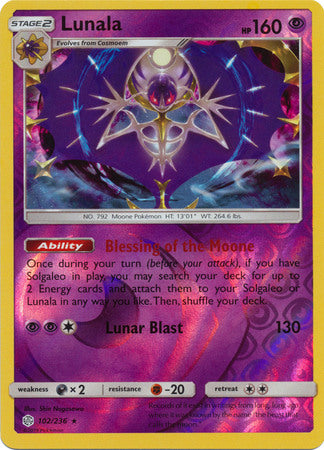 102/236 Lunala Rare Holo Reverse Holo Cosmic Eclipse - The Feisty Lizard