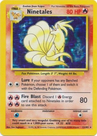 12/102 Ninetales Holo Rare Base Set Unlimited HEAVY PLAYED - The Feisty Lizard