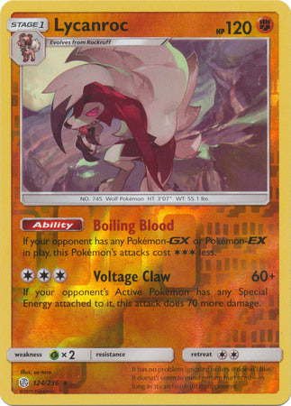 124/236 Lycanroc Rare Holo Reverse Holo Cosmic Eclipse - The Feisty Lizard
