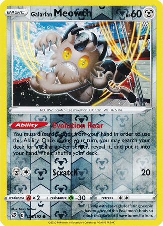 126/192 Galarian Meowth Common Reverse Holo Rebel Clash - The Feisty Lizard