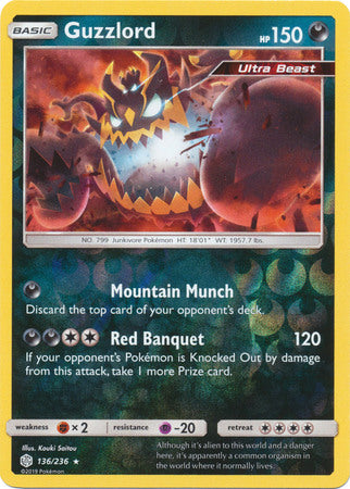 136/236 Guzzlord Rare Holo Reverse Holo Cosmic Eclipse - The Feisty Lizard