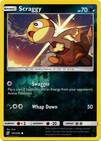 137/236 Scraggy Common Reverse Holo - The Feisty Lizard