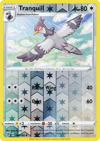 144/192 Tranquill Uncommon Reverse Holo Rebel Clash - The Feisty Lizard