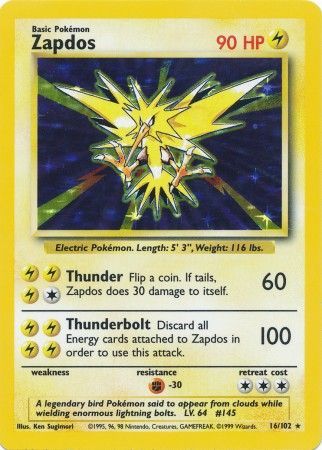 16/102 Zapdos Holo Rare Base Set Unlimited HEAVY PLAYED - The Feisty Lizard