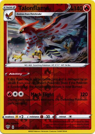 032/189 Talonflame Rare Reverse Holo Darkness Ablaze - The Feisty Lizard