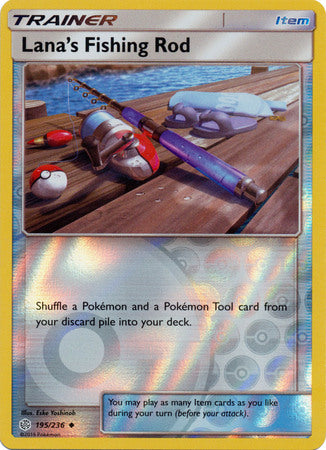 195/236 Lana's Fishing Rod Uncommon Trainer Reverse Holo Cosmic Eclipse - The Feisty Lizard