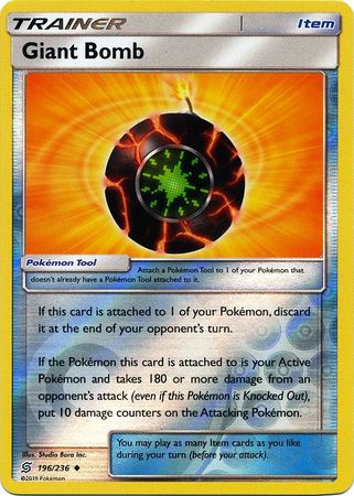 196/236 Giant Bomb Uncommon Trainer Reverse Holo - The Feisty Lizard