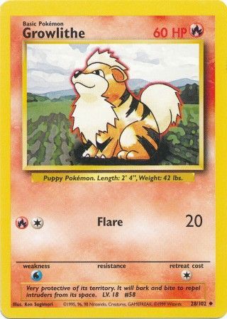 28/102 Growlithe Uncommon Base Set Unlimited - The Feisty Lizard