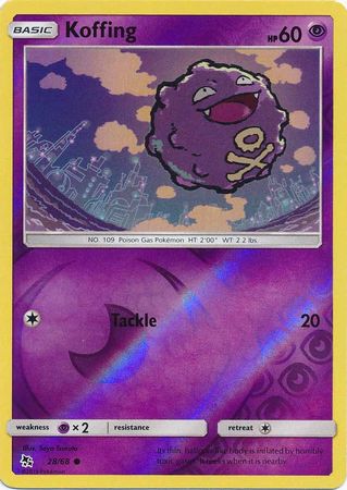 28/68 Koffing Common Reverse Holo Hidden Fates - The Feisty Lizard