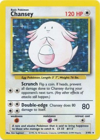 3/102 Chansey Holo Rare Base Set Unlimited LIGHT PLAYED - The Feisty Lizard
