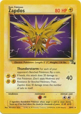 30/62 Zapdos Rare Fossil Set Unlimited - The Feisty Lizard
