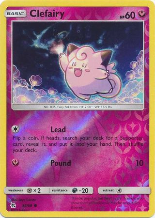 38/68 Clefairy Common Reverse Holo Hidden Fates - The Feisty Lizard