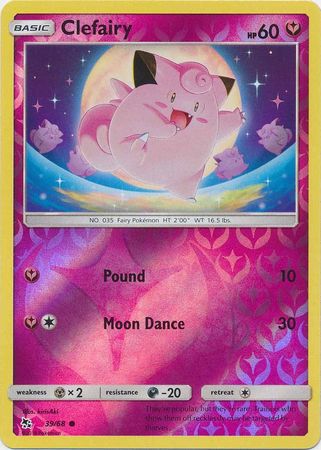 39/68 Clefairy Common Reverse Holo Hidden Fates - The Feisty Lizard