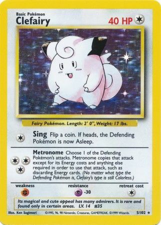 5/102 Clefairy Holo Rare Base Set Unlimited HEAVY PLAYED - The Feisty Lizard