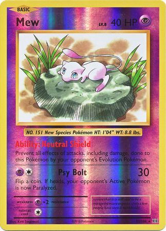 53/108 Mew Rare Reverse Holo XY Evolutions - The Feisty Lizard