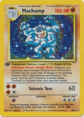 8/102 Machamp Holo Rare Base Set Unlimited LIGHT PLAYED - The Feisty Lizard