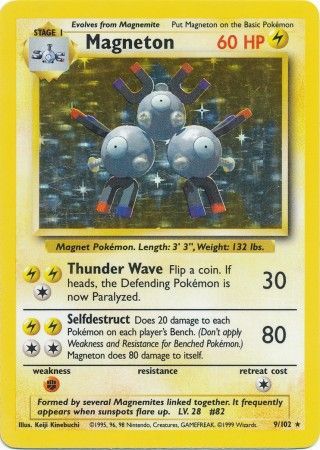 9/102 Magneton Holo Rare Base Set Unlimited HEAVY PLAYED - The Feisty Lizard