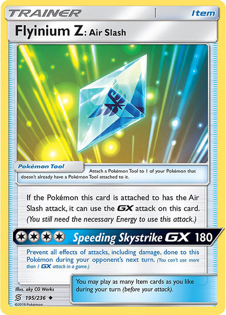 195/236 Flyinium Z: Air Slash Uncommon Trainer Unified Minds - The Feisty Lizard