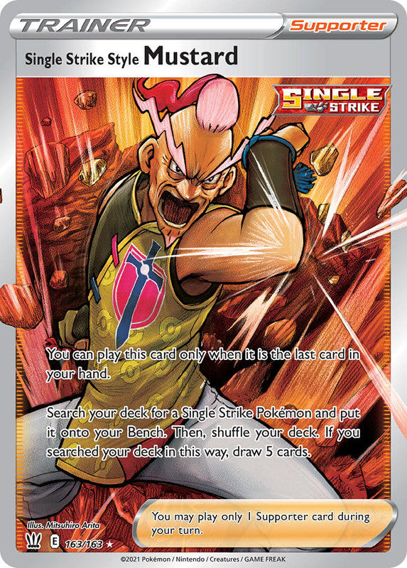 163/163 Single Strike Style Mustard Full Art Trainer Ultra Rare Battle Styles Pokemon TCG - The Feisty Lizard Melbourne Australia