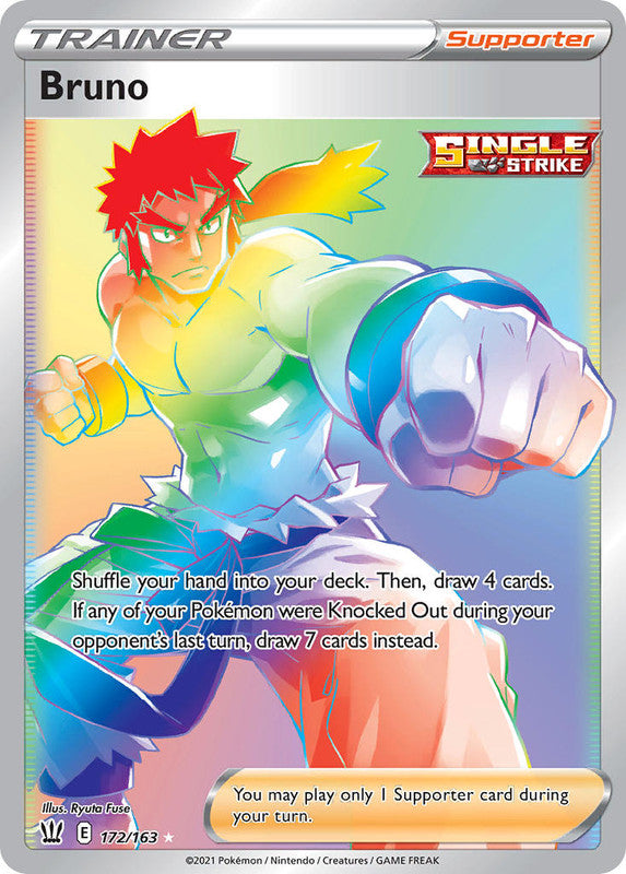 172/163 Bruno Hyper Rainbow Secret Rare Trainer Battle Styles Pokemon TCG - The Feisty Lizard Melbourne Australia