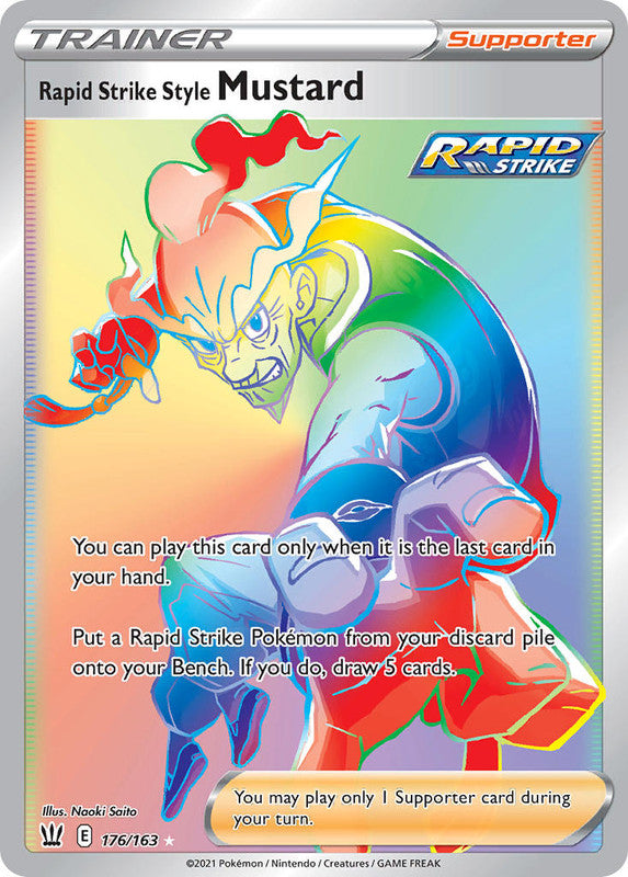 176/163 Rapid Strike Style Mustard Hyper Rainbow Secret Rare Trainer Battle Styles Pokemon TCG - The Feisty Lizard Melbourne Australia