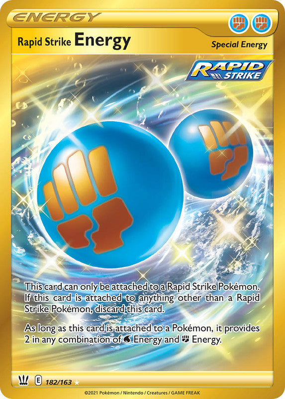 182/163 Rapid Strike Energy Gold Secret Rare Energy Trainer Battle Styles Pokemon TCG - The Feisty Lizard Melbourne Australia