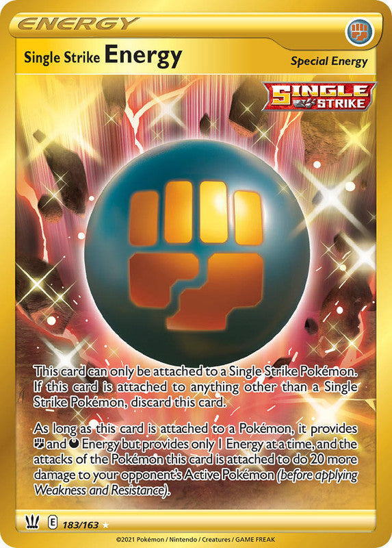 183/163 Single Strike Energy Gold Secret Rare Energy Trainer Battle Styles Pokemon TCG - The Feisty Lizard Melbourne Australia