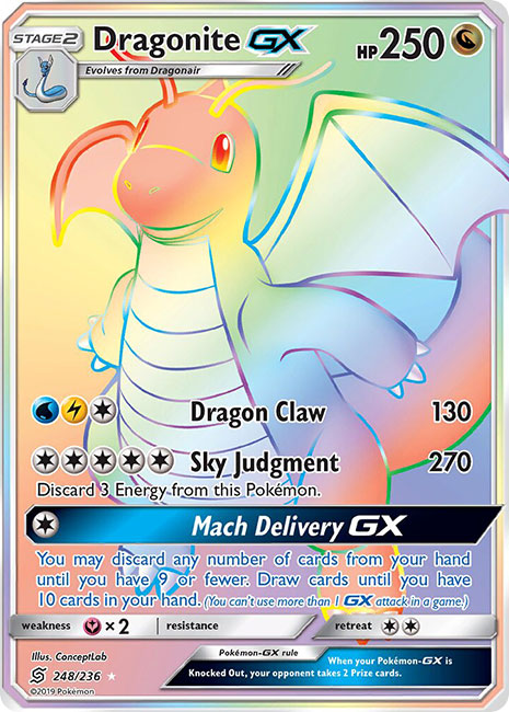 248/236 Dragonite GX Hyper Rare Unified Minds - The Feisty Lizard