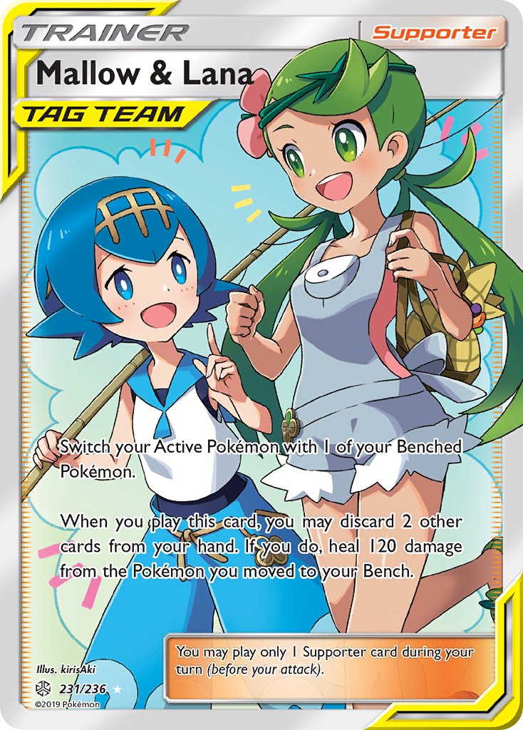 231/236 Mallow & Lana Full Art Ultra Rare Trainer Tag Team Cosmic Eclipse - The Feisty Lizard
