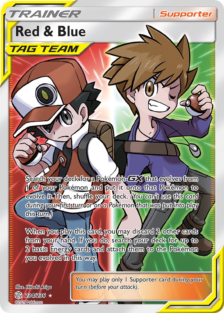 234/236 Red & Blue Full Art Ultra Rare Trainer Tag Team Cosmic Eclipse - The Feisty Lizard